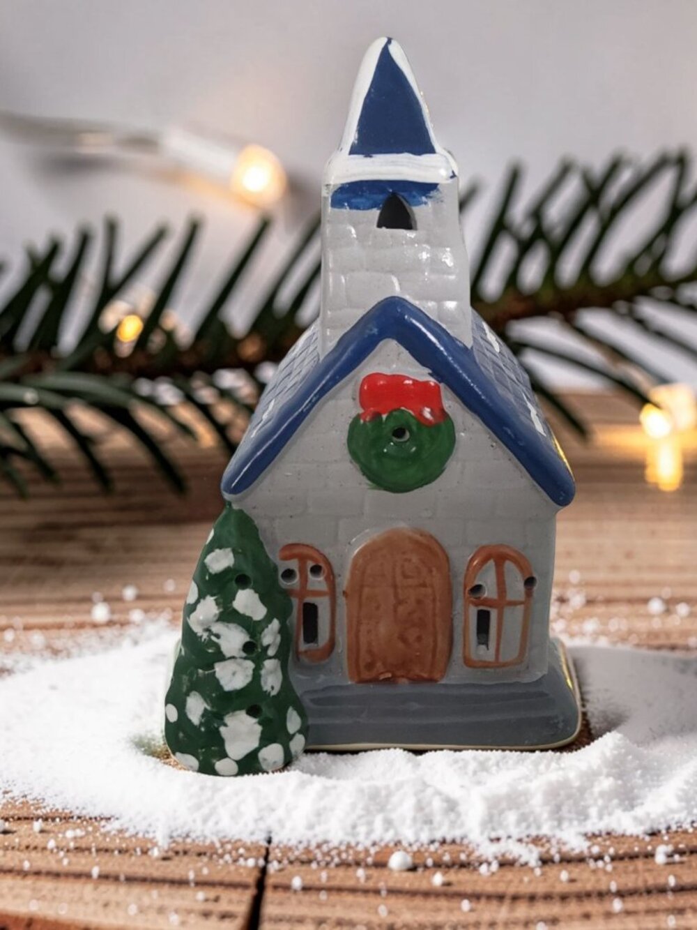 vintage 1990s glazed ceramic christmas village church